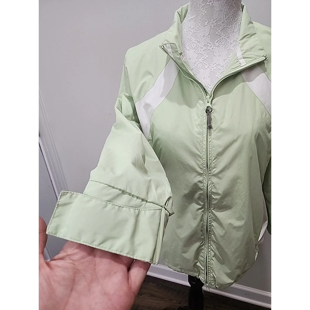 Heritage Cross Women's Windbreaker Jacket M Lime Green White Zip Water Resistant